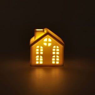 Keramikhus, liten huslykta LED med timer, 6,5 cm