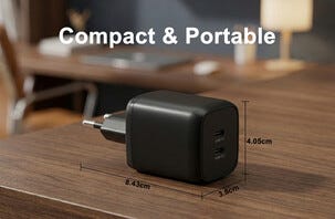 USB-C-laddare Dual Port GaN 65 W, 1 m kabel