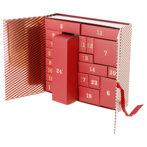 Tom adventskalender att fylla själv, röd