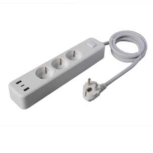 Grenuttag 3-vägs med USB-A och USB-C, 1,5 meter