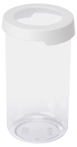 Pyöreä muovipurkki ja kansi