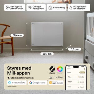 Mill Glass Smart WiFi Sähköpatteri Gen. 4, valkoinen, 400 W