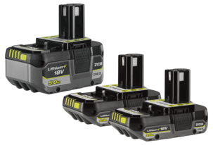 Ryobi One+-batterier 2 x 2 Ah, 1 x 5 Ah, RB183522