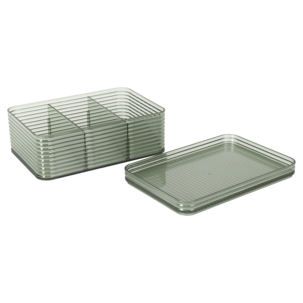 Pinottava säilytyslaatikko, kansi ja lokerot, läpinäkyvä vihreä