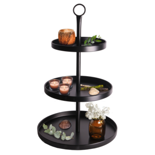 Dekorationsfat 3 våningar metall svart 48 cm