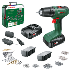 Bosch 18V drill med boks og 241 tilbehør