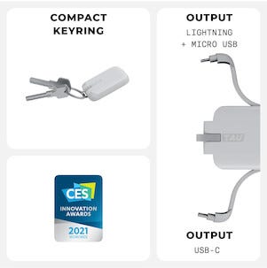 Rolling Square Tau powerbank, nyckelring, 1400 mAh
