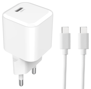 USB-C PD-lader med kabel, 1 m, 20 W, hvit