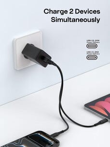 Lader USB-C 2 porter GaN PD, 45 W
