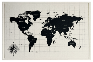 Ääntä vaimentava ilmoitustaulu, maailmankartta, 60 x 90 cm