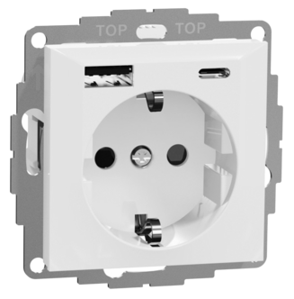 Elko RS innfelt stikkontakt med USB C og USB A, Nordic renhvit