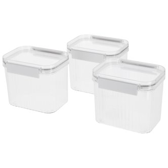 Förvaringsburkar plast, stapelbara, 0,8 l, 3-pack