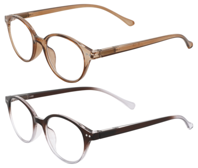 Läsglasögon med blåljusfilter, brun och lila, 2-pack