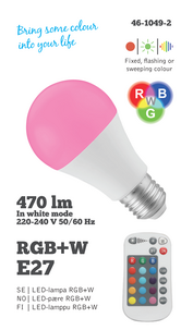 Dimbar LED-lampa RGBW E27 4,8 W, med fjärrkontroll