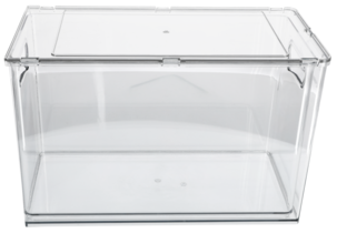 Stabelbar kjøleskapsoppbevaring med uttrekkbar skuff, gjennomsiktig