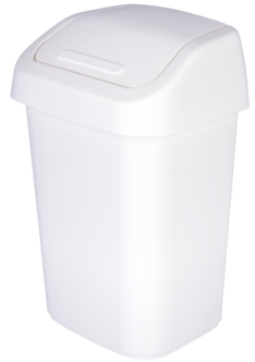 Liten papperskorg med vipplock badrum, vit, 10 liter