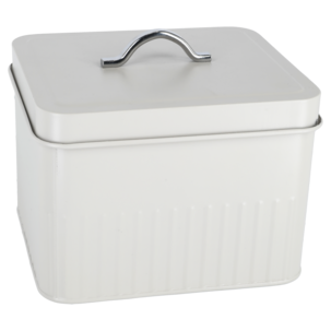 Plåtlåda med lock och etiketter, beige