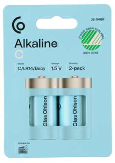 Alkaliskt batteri C/LR14 Clas Ohlson, 2-pack