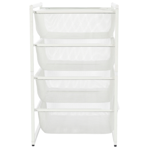 Trådkurv med stativ og 4 kurver, 49 x 55 x 71 cm, hvit