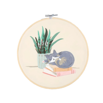 Hobbysett med broderi av sovende katt, for nybegynnere, fra 12 år