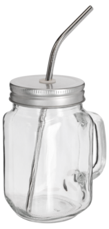 Glasburk med metallsugrör