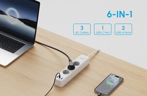 Grenuttag 3-vägs med USB-A och USB-C, 1,5 meter