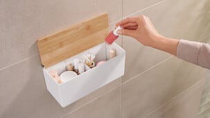 Tesa Baboo självhäftande hylla med lock i bambu, vit