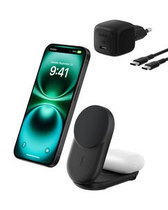 Belkin UltraCharge 2 in 1 Qi2-laddare, 25 W