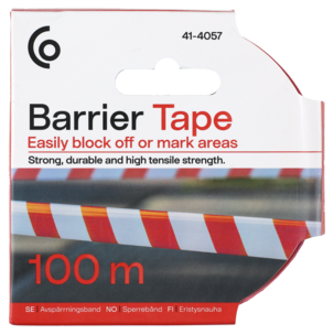 Sperrebånd, rødt og hvitt plastbånd, 50 mm x 100 m