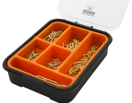 Heco sortimentlåda krokar & öglor mässing, 107 delar