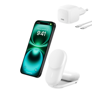 Belkin UltraCharge 2 in 1 Qi2-laddare, 25 W