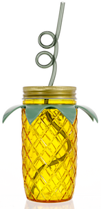 Plastmugg med lock och sugrör, Ananas