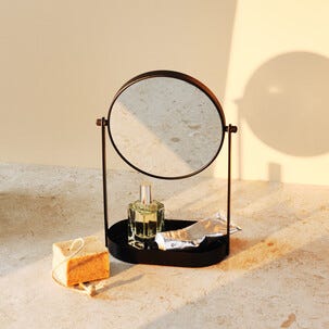 Pyöreä meikkipeili, suurennus ja säilytystila, musta