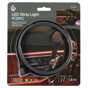 LED-list for bilinteriør RGBIC 1,4 m USB