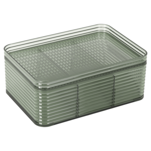 Pinottava säilytyslaatikko, kansi ja lokerot, läpinäkyvä vihreä