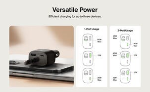 Belkin BoostCharge hurtiglader bil, USB-A, USB-C, 75 W