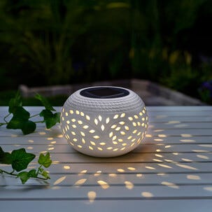 Solcellslykta bord keramik, vit
