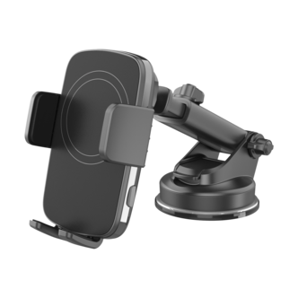Mobilholder til bil med klemfeste og Qi-lading, sugekopp