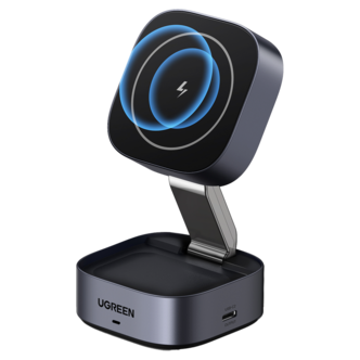 Ugreen 2-i-1 MagSafe Qi2 trådløs lader, sammenleggbar, 15 W