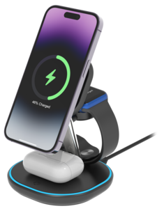 Deltaco 3-i-1 ladestasjon med hurtiglading, 15 W