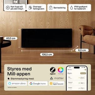 Mill Glass Smart WiFi element Gen. 4, svart, 1300 W
