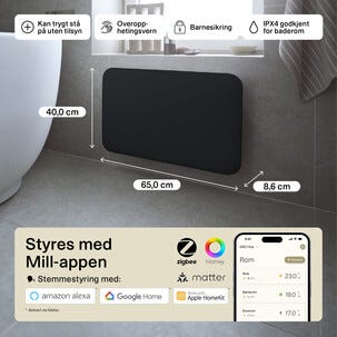 Mill Invisible Smart WiFi Sähköpatteri Gen. 4, musta, 700 W