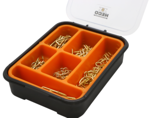 Heco sortimentlåda krokar & öglor mässing, 107 delar