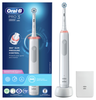 Oral-B PRO3 3300W elektrisk tannbørste Sensitive Clean, 3 innstillinger