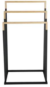 Frittstående håndklestativ med 3 nivåer, bambus og svart metall