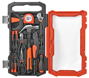 Työkalusarja ruuvauskärkiä, vasara, mattoveitsi ja pihdit, 39 osaa