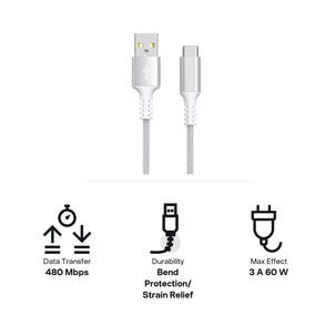 Stoffkledd USB C kabel 1,5m USB-A til USB-C Clas Ohlson