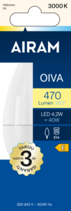 Airam Oiva Kynttilälamppu LED E14 4,2 W, lämpimän valkoinen