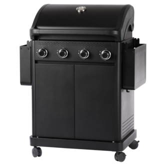 Gassgrill med 4 brennere, sidebord og grillvogn