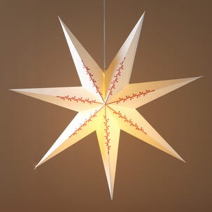 Stor adventsstjärna vit med röd dekor, papper, 70 cm